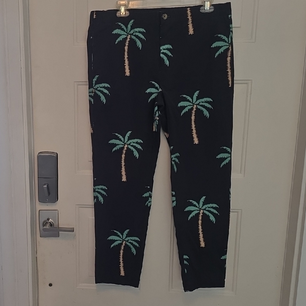 Duvin Men's Black Palm Tree Print Relaxed Beach Pants Size L